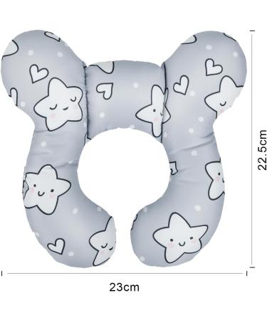 Baby Car Seat Travel Neck Pillow - Infant Head Support Cushion for Stroller & Car Seat - Cute Cartoon Design - Soft U-shaped Protector Pillow - 1pc Fox + 1pc Star - Buy Online on SooperMarket.com