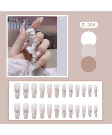 White French Tip Press On Nails with Pearl Heart Design - 24Pcs Acrylic Nude Nail Press On for Women and Girls - Buy Online on SooperMarket.com