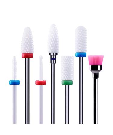 MELODYSUSIE Nail Drill Bits Set Ceramic Safety Professional 3/32 Inches Nail Bits for Filing Acrylic Nails Gel Nails Down Removing Cuticle Tools 7pcs Ceramic 7pcs