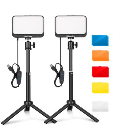 UBeesize Photography Lighting Kit, 2-Pack 6000K LED Video Light with Mini tripods & Color Filters for Tabletop/Low-Angle Shooting, USB Studio Lighting for Video Recording, Game Streaming