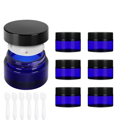 Yishik 6 Pack 30ml Blue Glass Jars with Lids 1 oz Empty Cosmetic Jars for Face Cream Travel Containers Yishik Round Sample Storage Jars with White Inner Liners Blue-1oz
