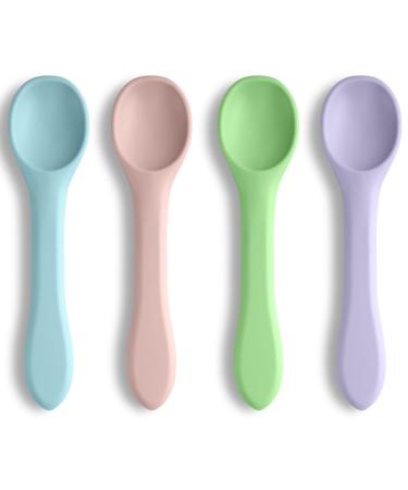 Vicloon Baby Spoons Silicone Spoon 4 Pcs Silicone Baby Feeding Training Spoon Self-Feeding Weaning Spoons Training Feeding for Kids Toddlers Children and Infants 4pcs-macarons