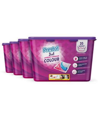 Amazon Brand: Presto! Colour Laundry Capsules 3-in-1 Fresh 80 Washes (4 Packs of 20 Washes) Colour Laundry Capsules