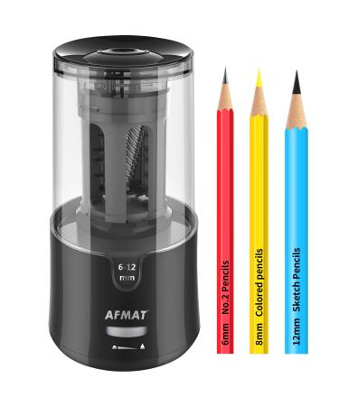 AFMAT Electric Pencil Sharpener for Colored Pencils  Auto Stop  Super Sharp & Fast  Electric Pencil Sharpener Plug in for 6-12mm No.2/Office/Home-Black