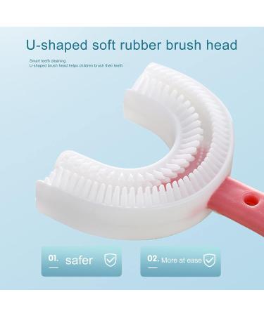 Kids U-Shaped Toothbrush - Food Grade Soft Silicone Brush Head 360 Oral Teeth Cleaning Design for Toddlers and Children Pink Red Ellipse - Buy Online on SooperMarket.com