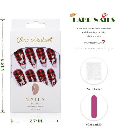 Vatocu Christmas False Nails - Long Xmas Press on Nails with Snowflakes Glitter - 24pcs Ballerina Acrylic Stick on Nails for Women and Girls - Buy Online on SooperMarket.com