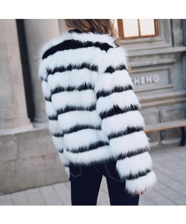 Women's Elegant Cropped Faux Fur Party Coat - Black & White Stripe Colorblock - Size XL - Buy Online on SooperMarket.com