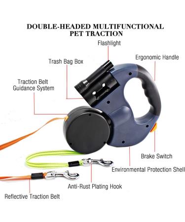 Buy Gobesty Double-Pulling Dog Leash - Retractable 3M Leash for Two Dogs with LED Light & Garbage Box | International Shipping - Buy Online on SooperMarket.com