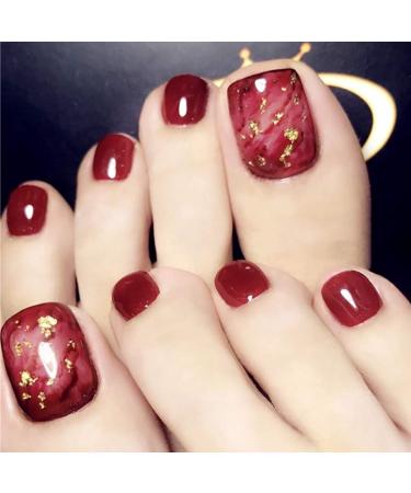 Brishow Artificial Nails Foot False Toenails Acrylic Stick on Toenails 24pcs For Women and Girls (e)