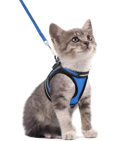 Rabbitgoo cat dishes cat line set cat dishes with leash dishes cats outbreakingly adjustable soft with reflective stripes for cats kitten puppies cat harness leash blue s (1 Pack) blue
