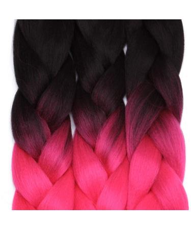 Tess Braids Extensions 60 cm - Jumbo KanCalon Ombre Hair Braids (Black/Pink) | 100g Bundle for Single-Laid Box Braids - Buy Online on SooperMarket.com