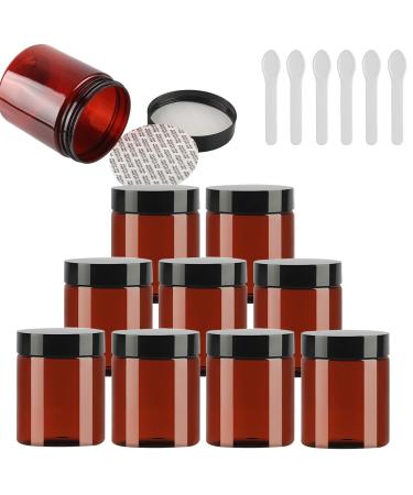 Tianzd 12 pieces small 250 ml brown plastic empty cream can with black lid 250 g empty socket screw box tin cans cosmetic container crucible 6 pieces spatula brown 250ml