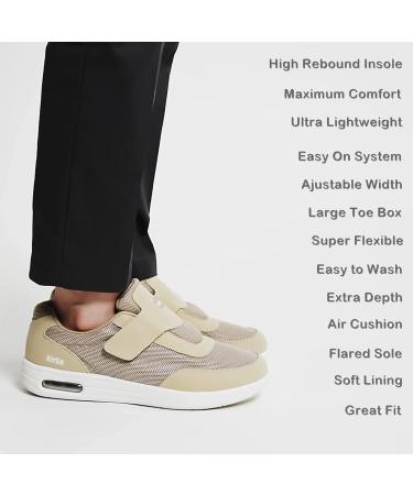 KWUKOTY Men's Diabetic Adjustable Sneakers - No Lace | Wide Sizes 7-12 | Plantar Fasciitis Relief | Black - Buy Online on SooperMarket.com