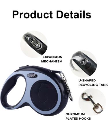 New Classic Retractable Dog Leash for Dogs up to 15kg - Ultra Strong 5m Belt with 360 Guiding & Braking - Black - International Shipping - Buy Online on SooperMarket.com