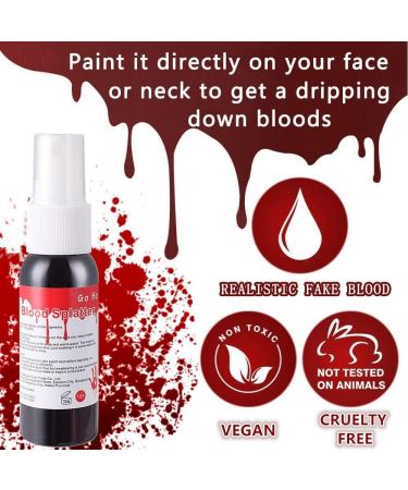 1.06 oz Go Ho Blood Splatter Fake Blood Spray for Halloween Costume Cosplay - Washable Body Paint for Zombie, Vampire, Clown Makeup - Buy Online on SooperMarket.com