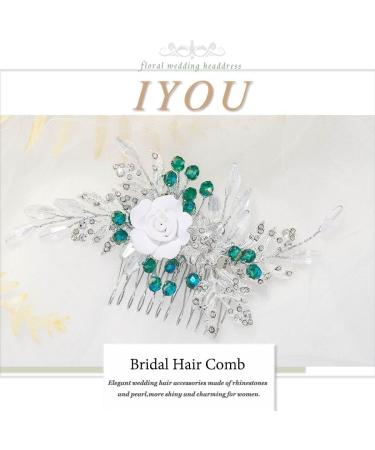IYOU Women Wedding Hair Comb Silver Flower Headpiece Leaf Beads Hair Piece Guest Prom Hair Accessories for Bride and Bridesmaid - Buy Online on SooperMarket.com