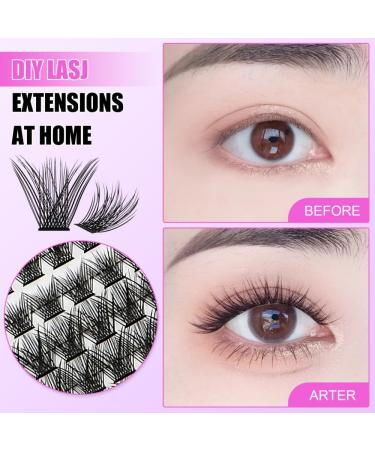 Rxuaw DIY Eyelash Extension Kit Lash Clusters 12 Rows Cluster Lashes with Glue and Tweezer for Lash Extension Beginners One - Buy Online on SooperMarket.com