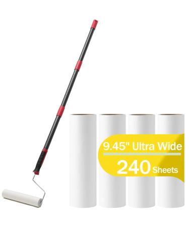 Long Lint Roller for Floor & Carpet - 9.5 Wide Large Lint Rollers for Pet Hair Extra Sticky Floor Lint Roller with 4 Refills 240 Sheets Giant Lint Roller for Cleaning Couch Pet Hair Car Sofa