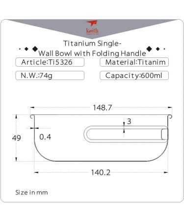 Keith Titanium Ti5326 Single-Wall Bowl 20.3 fl oz w/ Folding Handle - Buy Online on SooperMarket.com