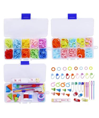 381 Pieces Stitch Ring Markers and Colorful Knitting Crochet Locking Counter Stitch Needle Clips + Weaving Tools Knitting Kits with 3 Storage Boxes 381 Pcs