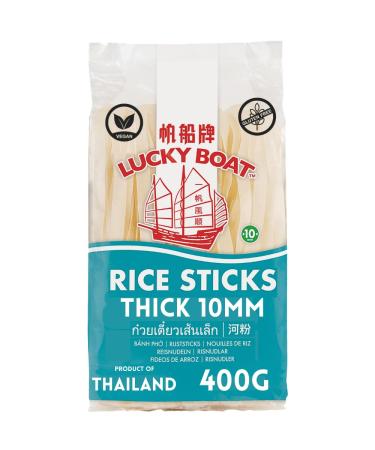 Lucky Boat Rice Noodle 400G | Thick Rice Noodle 10mm | Pad Thai | Gluten Free Noodles | Thai Ingredients | Chinese Ingredients | Asian Ingredients | Noodles | Stir Fry