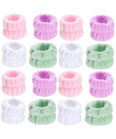 FRCOLOR 16 Pairs Wristband Washing Headband Sweat Bands for Wrists Skincare Headbands Facial Hair Band Hair Tie with Bow Wash Band Towel Makeup Headbands Miss Wrist Band Soft Plush