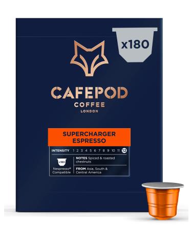 CafePod Coffee Pods Nespresso Compatible Supercharger Espresso 180 Aluminium Capsules Supercharger 180 Count (Pack of 1)