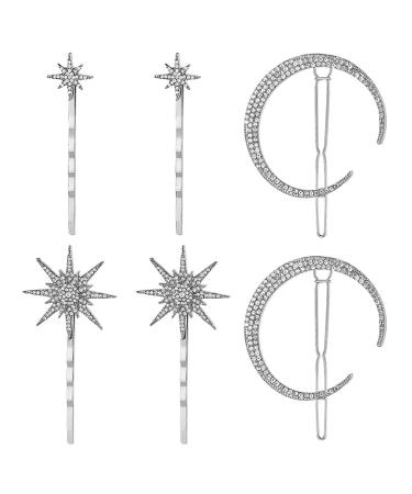 KALLORY Womens Hair Clips Stars and Moon rhinestone hair clip wedding hair accessories moon hair clip Hair Clips  6pcs Wedding Hair Clip