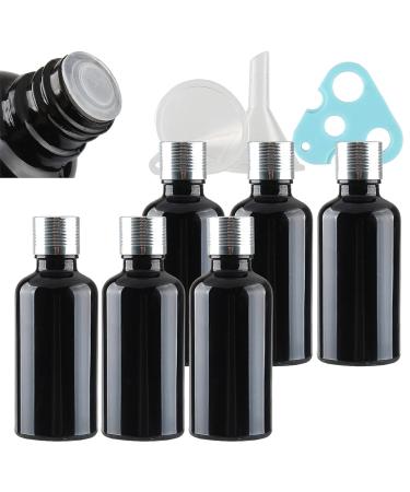 Tianzd 6 piece of empty small 50 ml gloss black glass bottles with sealed stopper silver aluminum screw cap glass bottle flasher oil fragrance perfume massage aromatherapy silver 50ml