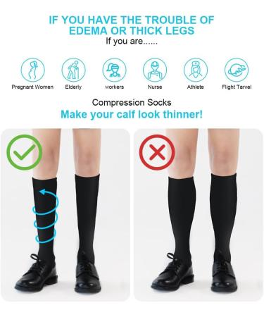 Acwoo Compression Stockings for Men & Women - Medical Knee Socks (L/XL) - 2 Pairs Black & Beige - Thrombosis Support - Buy Online on SooperMarket.com