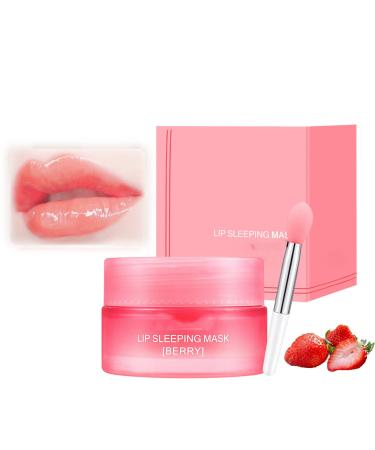 Lip Sleeping Mask Lip Mask Overnight Strawberry Lip Masks Skincare Lip Oils Lip Moisturiser for Dry Chapped Peeling Cracked Lips Fades Lip Lines Lip Balm Locks In Moisture Lip Care 20g-Strawberry01