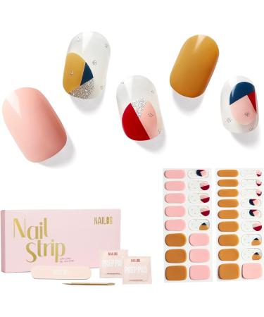 NAILOG Semi Cured Gel Nail Strips 34 pcs Salon-Quality Gel Nail Stickers Long Lasting Nail Wraps for Women with Soft Gel Finish Bliss Easter Special Design