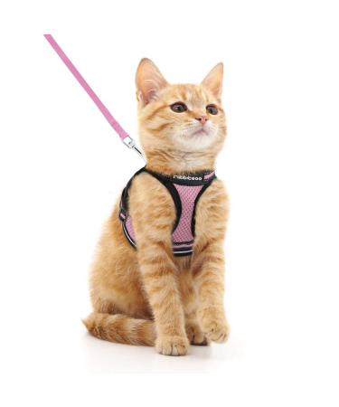 rabbitgoo cat dishes cat linen set cat dishes with leash dishes cats outbreakingly adjustable soft with reflective stripes for cats kitten puppies cat harness leash rosa m m (1 Pack) pink