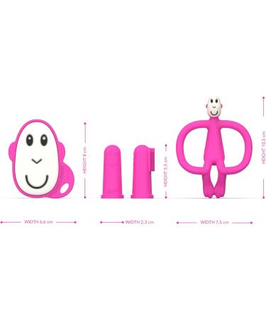 Matchstick Monkey Antimicrobial Teething Starter Set - Pink Monkey Set for Babies 3 Months+ | Includes Flat Face Teether, Animal Teether, and Finger Toothbrushes - Buy Online on SooperMarket.com