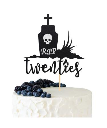 Arthsdite Rip Twenties Cake Topper Death to My Twenties/Rip to My Twenties Cake Decorations Old English Themed 30th Birthday Party Decorations - Black Glitter