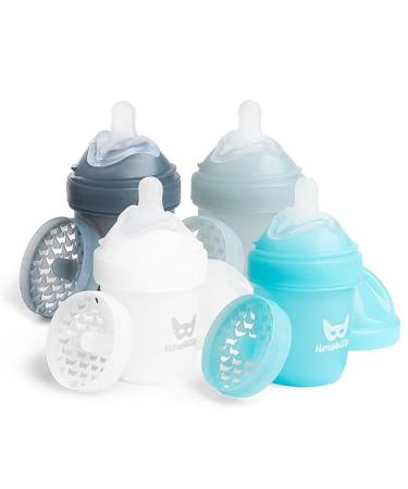 Herobility Double Anti-Colic Baby Bottles – 5 fl oz/140ml – 4-Pack – BPA-Free - Multicolor – White, Gray, Iron Blue, Blue