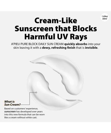 A'PIEU Pure Block Daily Sunscreen Cream SPF45/PA+++ 50ml - Non-Greasy Korean Sunscreen | Reef Safe Formula for Daily Use - 1.69 Fl Oz - Buy Online on SooperMarket.com