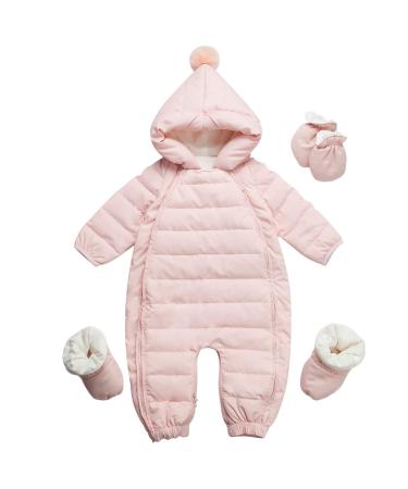 famuka Baby Winter Warm Down Snowsuits Hooded Puffer Outwear Pink 12-18 Months