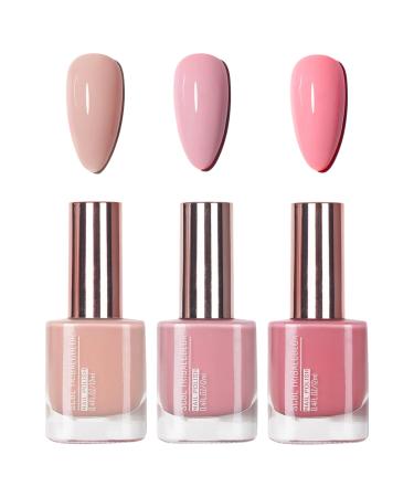 Nail Polish Set - 3 Pieces Nude Dark Light Pink Nail Polish - Quick Drying & Long Lasting Nail Polish