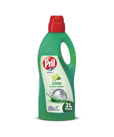 Pril Grease Fighter Liquid Dishwash Gel 3 L | Liquid Dishwashing Gel with Goodness of Lime | Insta Clean | With Active Power molecules that removes grime with ease | Zero White Residue