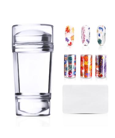 Clear jelly nail art stamp nail art stamp with scraper double -end silicone nail stamp transparent soft clear nail stamping tools for stamped nail art with 3 rollers nail transfer sticker