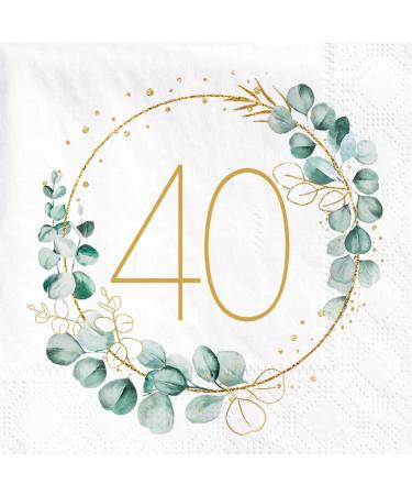 40th birthday decoration napkins 40 pieces of napkins eucalyptus birthday napkins gold green paper napkins for 40th birthday man woman birthday party jiaju for decoration 40th birthday napkins