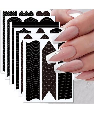 6 Pcs French Manicure Edge Stickers - Wavy Line 3D Self-Adhesive Nail Art Templates for DIY Designer Nails - V-Shaped Stencils and Fringe Decals - Buy Online on SooperMarket.com