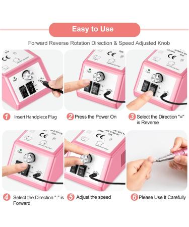 Professional Electric Nail Drill 30000 RPM Efile Tool for Acrylic Gel Nails - Pink | Nail Drill Bits Set and Sanding Bands Included - Buy Online on SooperMarket.com