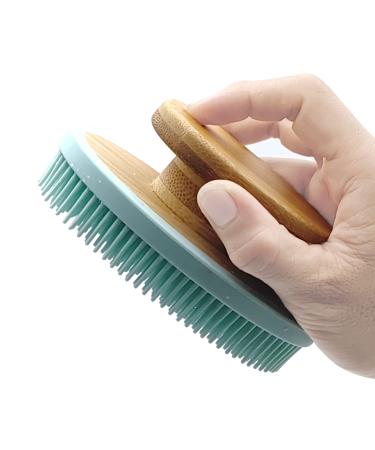 Soft Silicone Body Scrubber Shower Brush with Bamboo Handle Easy to Clean Lathers Well Long Lasting and More Hygienic Than Traditional Loofah