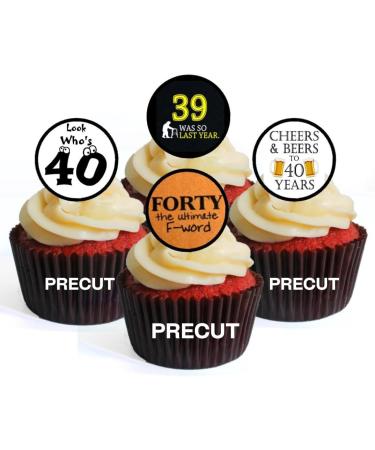 24 PRECUT 40th Birthday Edible Cupcake Toppers - Cheers Beer Theme Premium Thickness SWEETENED VANILLA - wafer card disc cake decorations - Buy Online on SooperMarket.com