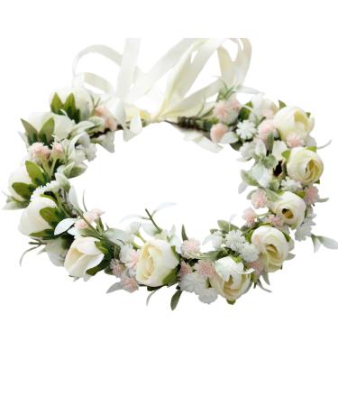 Brikuinr flower wreath bride flower headband hair clerk hair clerk hair garland flower note flower head jewelry boho with band wedding party white