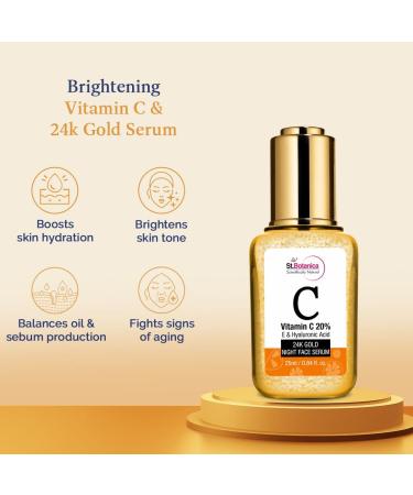 St. Botanica 20% Vitamin C E & Hyaluronic Acid 24K Gold Night Face Serum - 25ml | Revitalize & Brighten Skin - Buy Online on SooperMarket.com