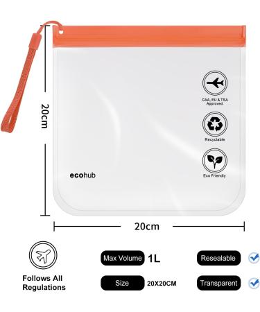 ECOHUB Airport Security Liquids Bag 20x20cm (2 pcs) - Airline Approved Clear Toiletry Bag for Travel - Orange with Carrying Handle - Buy Online on SooperMarket.com
