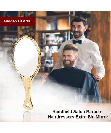 Garden Of Arts Golden Handheld Salon Barbers Hairdressers Oval Mirror with Grip Handle - Buy Online on SooperMarket.com